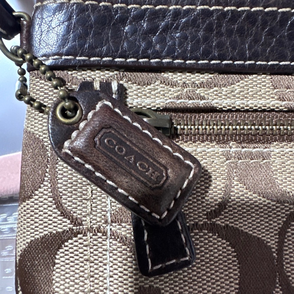 Coach Signature Monogram Canvas Wristlet Brown Leather Trim Small Bag 2343 - Picture 3 of 5